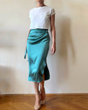 PENCIL SKIRT WATERGREEN SATIN