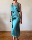 PENCIL SKIRT WATERGREEN SATIN