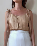 ROUND NECK JUNE TOP CHAMPAGNE GOLD SATIN/MORE COLOURS