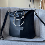BLACK LEATHER & SUEDE O-RING BAG