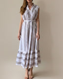 SLEEVELESS RUBY DRESS GREY STRIPES