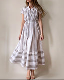 SHORT SLEEVE RUBY DRESS GREY STRIPES
