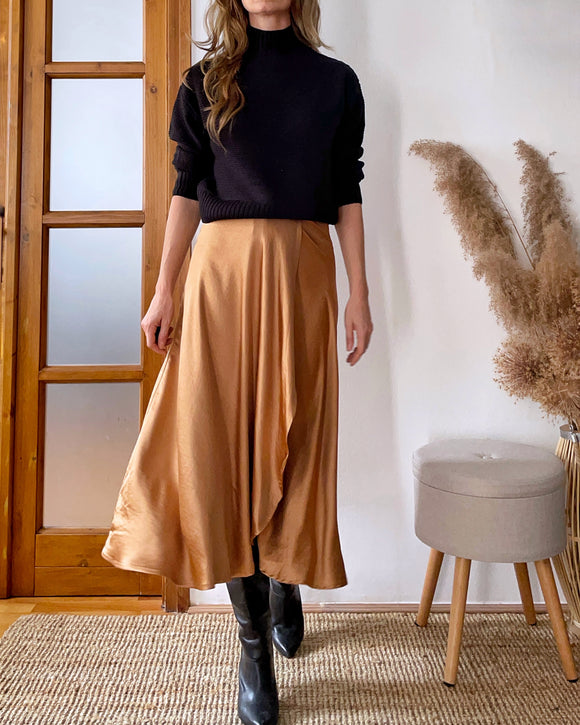 WRAPSKIRT/DRESS GOLD SATIN