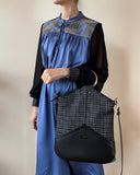 RUBY DRESS DRESS UPCYCLED TWEED & CORNFLOWER SATIN