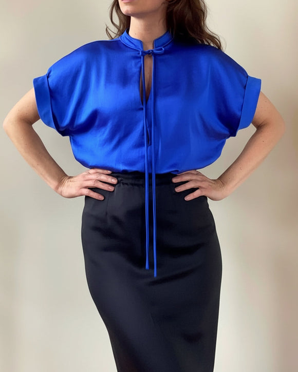 BOW ASHA TOP QUEEN BLUE SATIN/MORE COLOURS