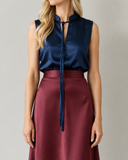 SLEEVELESS BOW AVA TOP NAVY SATIN/MORE COLOURS