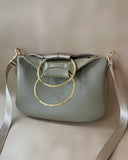 TWO SIDED MINI O-RING BAG LIGHT OLIVE-PEARL GOLD