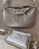 TWO SIDED MINI O-RING BAG LIGHT OLIVE-PEARL GOLD