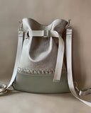 BRAIDED BACKPACK/TOTEBAG LIGHT OLIVE-PEARL GOLD