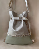 BRAIDED BACKPACK/TOTEBAG LIGHT OLIVE-PEARL GOLD