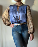 BOW AVA TOP BLUE & CHECKED