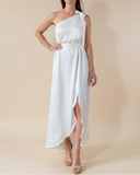 HELENA DRESS WHITE SATIN/MOTE TEXTURES