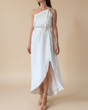 HELENA DRESS WHITE SATIN/MOTE TEXTURES
