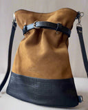 BLACK CROCO/BROWN SUEDE BACKPACK/TOTEBAG