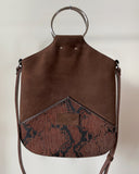 CHOCOLATE & PITHON PRINT LEATHER O-RING BAG